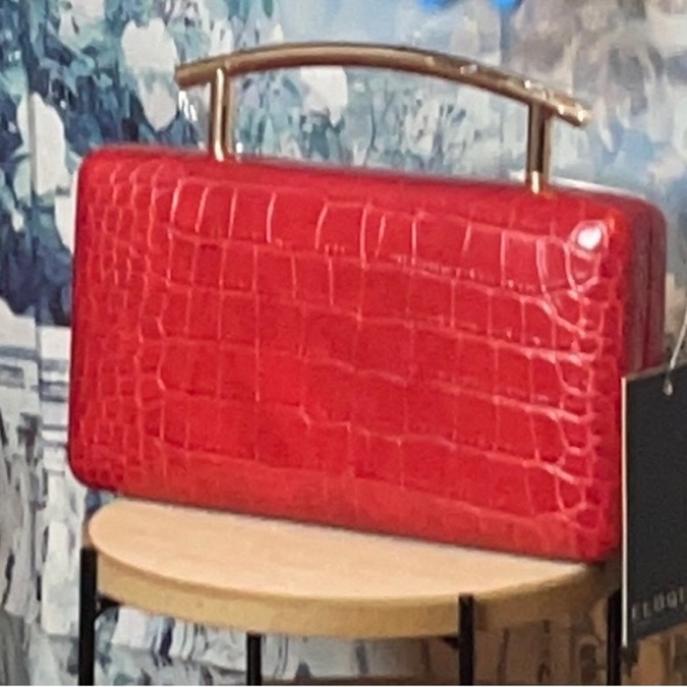 Clutch bag with gold chain 24in.,that can be worn as a purse or crossbody.